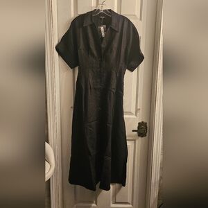 Madewell Black Linen Midi Shirtdress Size Small NWT